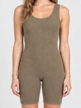 Women’s Taupe Ribbed Bodycon Romper | LetLetics | Size S/M